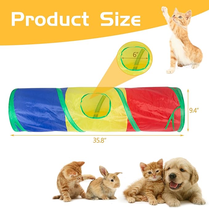 Sheldamy Cat Tunnel, 2-Way Cat Tunnels for Indoor Cats, Collapsible Cat Play Tunnel, Interactive Toy Maze Cat House with 1 Play Ball for Cats, Puppy, Kitty, Kitten, Rabbit (Rainbow)…
