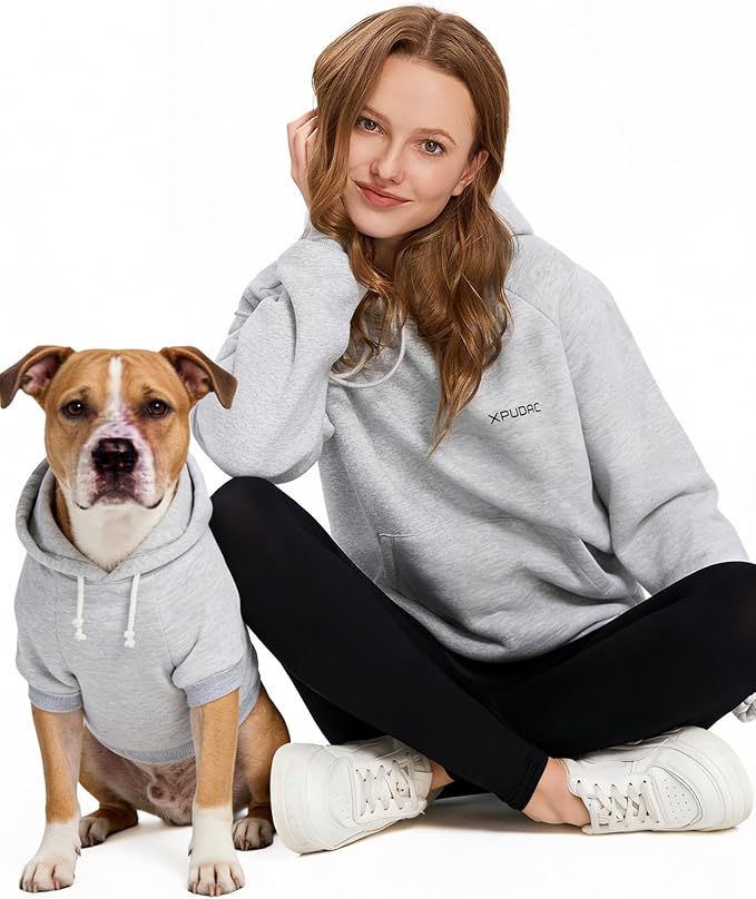 XPUDAC Matching Hoodie for Dogs and Humans Fleece Sweatshirt Soft Warm Pet Hoodie Sweater for Large Small Medium Dog and Owner Matching Clothes Cold Weather, Grey, 4X-Large