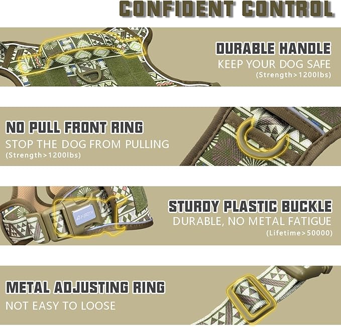 AUROTH Tactical Dog Harness for Large Dogs No Pull Adjustable Pet Harness Reflective K19 Working Training Easy Control Pet Vest Military Service Dog Harnesses