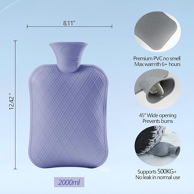 FORICOM Extra Large Hot Water Bottles for Pain Relief.2packs,2L Hot Water Bag for Back Pain, Heating Pad 2Liter, Hot and Cold Therapy.Bpa Free