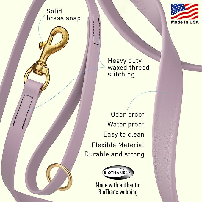 Viper Biothane K9 Working Dog Leash Waterproof Lead for Tracking Training Schutzhund Odor-Proof Long Line with Solid Brass Snap for Puppy Medium and Large Dogs 20in, Pastel Purple