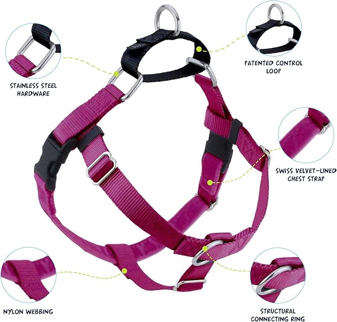 2 Hounds Design Freedom No Pull Dog Harness, Adjustable Harness and Leash Set, Easy Walking & Comfortable Control, Fits Small, Medium & Large Dogs, Solid Colors, Made in USA, 5/8" MD, Raspberry