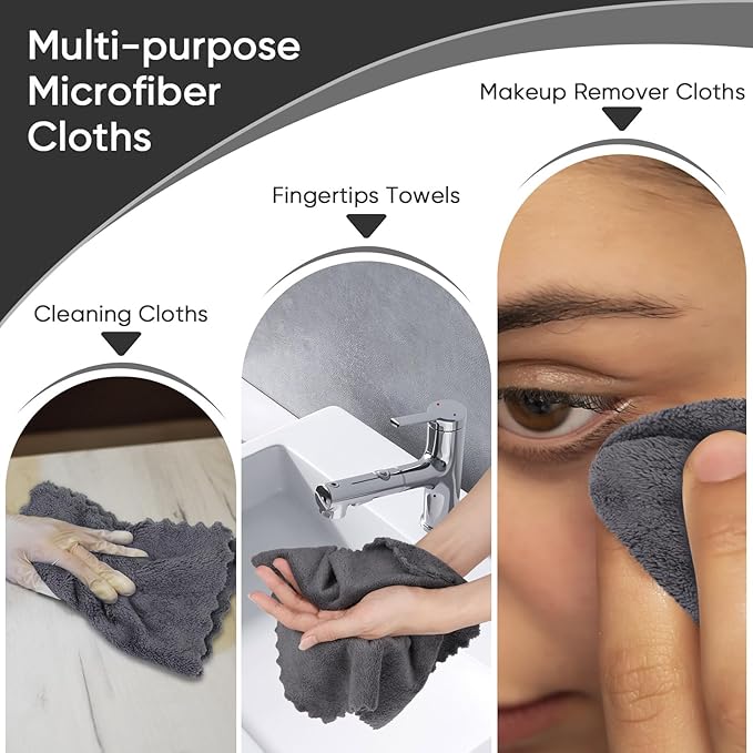 Orighty Washcloths 48 Pack, Ultra Soft Face Cloths 12 x 12 inch, Absorbent & Quick Drying Coral Velvet Washcloth Bulk, Multi-Purpose Face Cloth for Household, Cleansing and Sport (Grey)