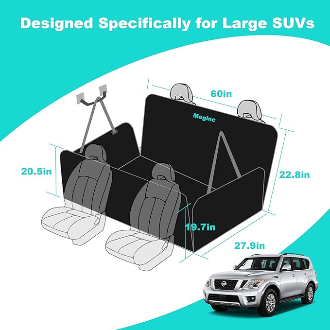 Dog Car Seat Cover for Large SUV, 100% Waterproof Dog Seat Cover for Back Seat for SUV, 600D Heavy Duty Pet Hammock for Car, Non Slip Car Seat Protector for Pet for Tahoe/Yukon/Suburban