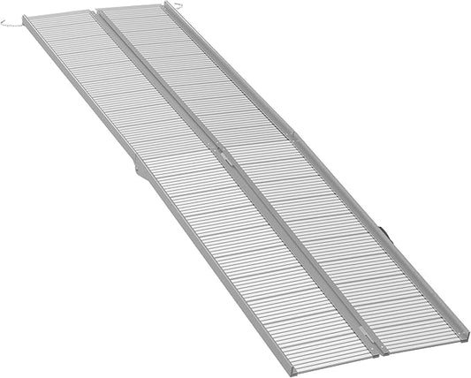 HOMCOM Wheelchair Ramp 10FT, Foldable Aluminum Threshold Ramp with Non-Slip Surface and Handle, 600lbs Weight Capacity, Suitcase Handicap Ramp for Home, Doorways, Curbs, Steps