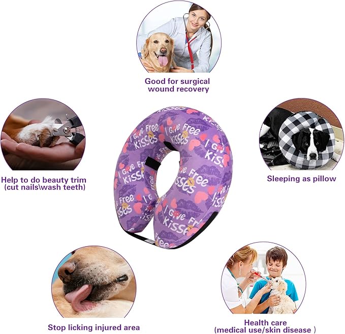 CuteBone Inflatable Dog Cone with Removable Soft Fleece Covers for Small/Medium/Large Dogs and Cats Neck Donut Collar After Surgery GWB06L