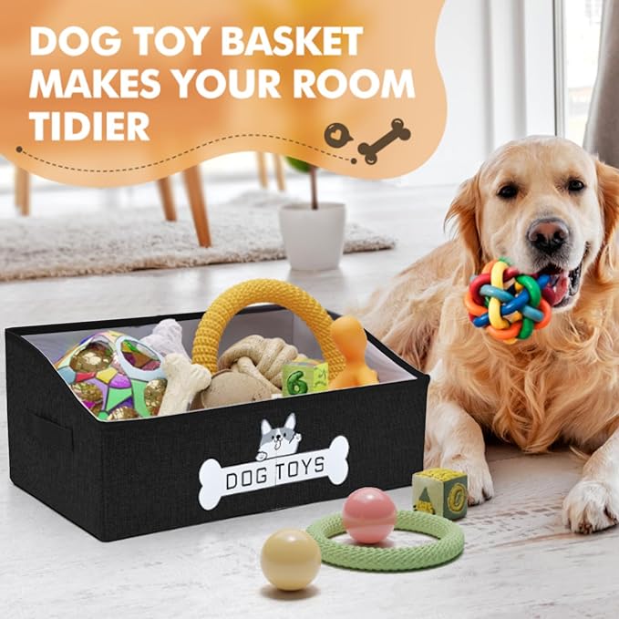 Dog Toy Basket, Specially Designed for Dog Toy Storage, Collapsible Dog Toy Box with Handle，Perfect for Storing Pet Toys and Accessories - Black