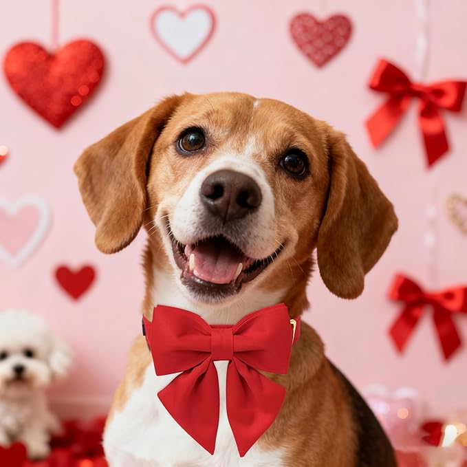 Maca Bates Red Dog Collar with Cute Solid Sailor Bow Tie for Medium Girl Boy Dogs,Girly Adjustbale Durable Breakaway Soft Collars with Bowtie for Female Male Puppy,Pet with Metal Buckle
