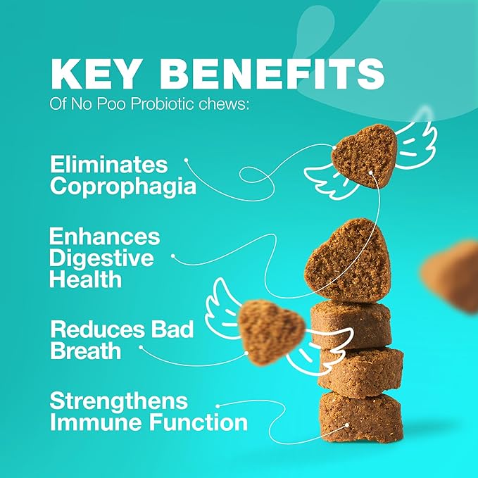 No Poo Chews for Dogs - Coprophagia Deterrent - Dog Probiotics for Digestive Health with Enzymes - Canine Stool Eating Deterrent - Digestive, Dental, Gut & Immune Health Treats - No Poop Eating