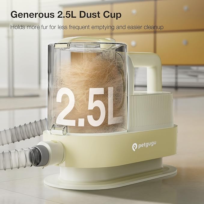 Dog Grooming Vacuum, Pet Grooming Vacuum with Clipper Nail Grinder, 2.5L Dust Cup Dog deshedding Brush with 7 in 1 Dog Grooming Kit,3 Settings Adjustable Speed and Temperature Control Blower