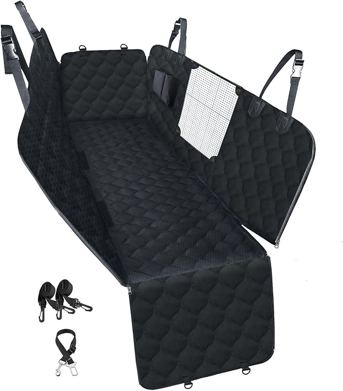 PETICON Dog Car Seat Cover with Mesh Window, 100% Waterproof Pet Seat Cover for Back Seat, Scratchproof Dog Hammock for Cars, Trucks, SUVs, Jeeps, Black