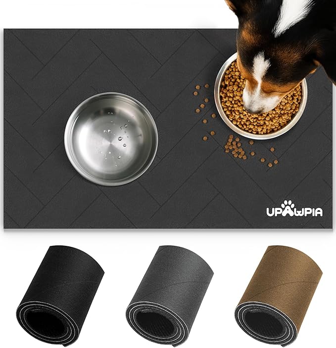 Pet Food Mat Absorbent Cat Food Mat Dog Mat for Food and Water Quick Dry No Stains Dog Feeding Mat Placemat for Messy Drinkers Cat Food Mats for Indoor Cats Bowl Mats Pet Supplies 17"X28" Grey