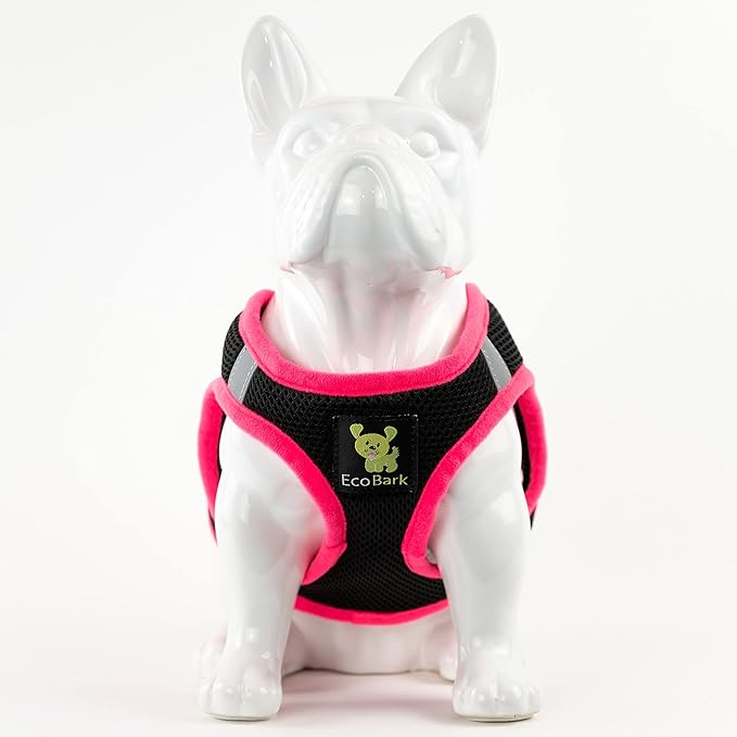 EcoBark Step in Dog Harness - Eco-Friendly Dog Harnesses for for Small & Medium Breed Dogs - Reflective and Adjustable Chest Body Halter Vest -Soft Luxurious Mesh (Black and Pink, XL)