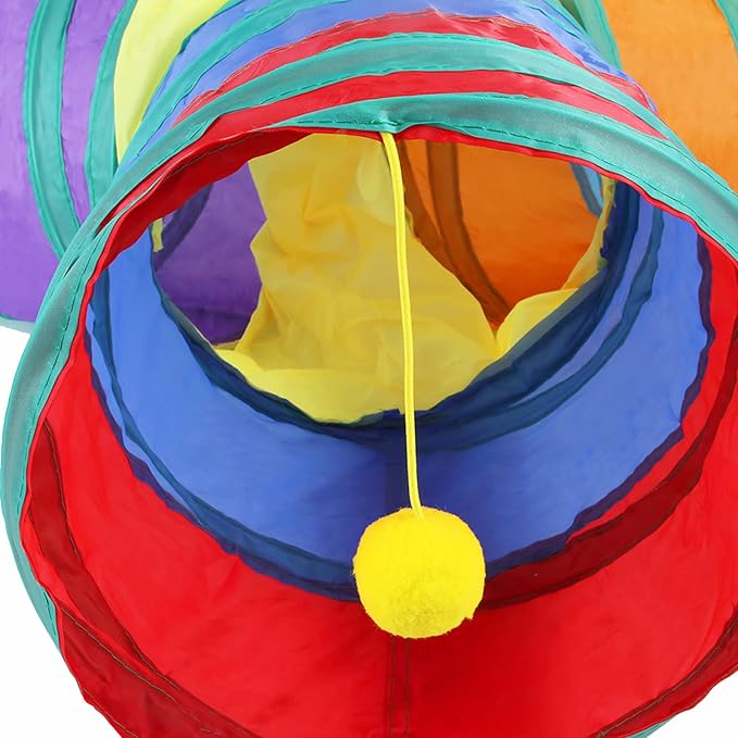 Cat Tube and Cube - Cat Tunnel Popup Kitten Indoor Outdoor Toys - Collapsible 3 Way/1 Way - Blue
