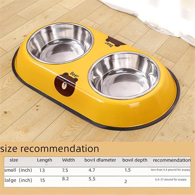 Stainless Steel Dog Bowl - Pet Double Bowls Set with Non-Slip Base for Food and Water Pet Puppy Cats Dishes for Small and Large （Large）