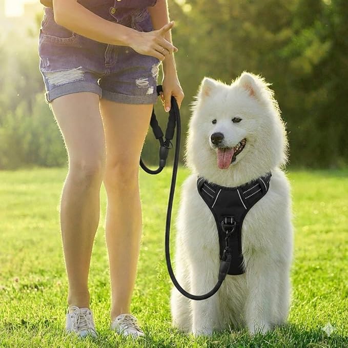 BARKBAY Dog Harness No Pull Oxford with ID Tag Pocket - Heavy Duty, Reflective, Easy Control for Large Dogs(Black Oxford,S)