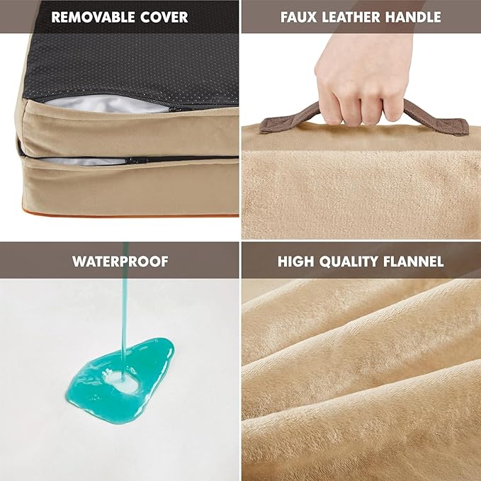 Friends Forever Orthopedic Dog Bed for Large Dogs, Waterproof Memory Foam Dog Sofa Bed L with Removable Washable Cover, Ally Khaki, 35x25x6.5
