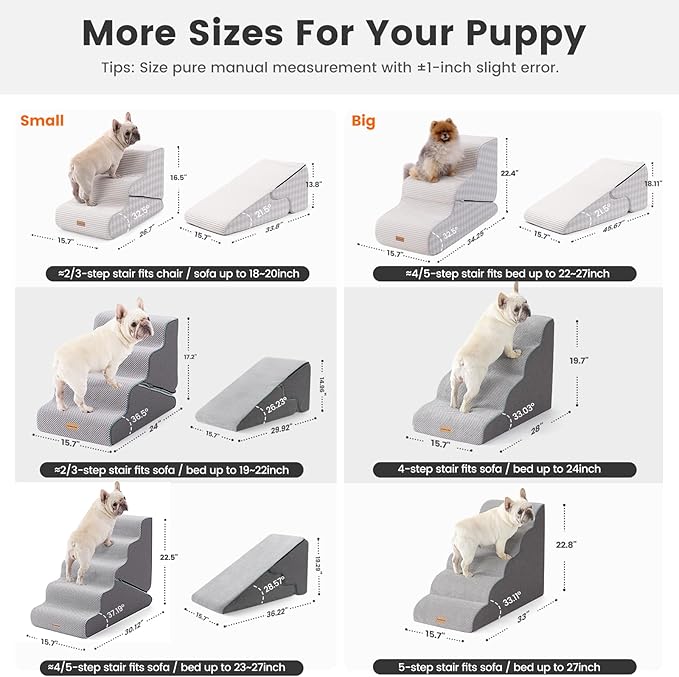 Gardner Pet Dog Stairs for Small Dogs 16.5" H, 2 in 1 Transformable 3-Step Pet Stairs and Ramp, Dog Steps for Couch Bed (13-20 in) Non-Slip Waterproof Cover and CertiPUR-US Certified Foam, Checked