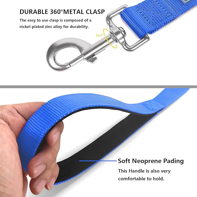 Basic Dog Leashes 6 FT Padded Handle Nylon Dogs Leashes for Large Dogs Blue