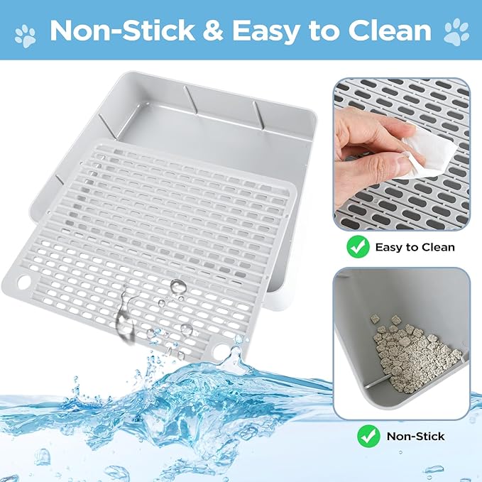 Adjustable 2 Steps Litter Box Ramp, Cat Litter Catcher Mat with Wooden Feet, Filter Function, Litter Box Step for Small & Elderly Cats, Fits Automatic Litter Boxes (Light Grey)