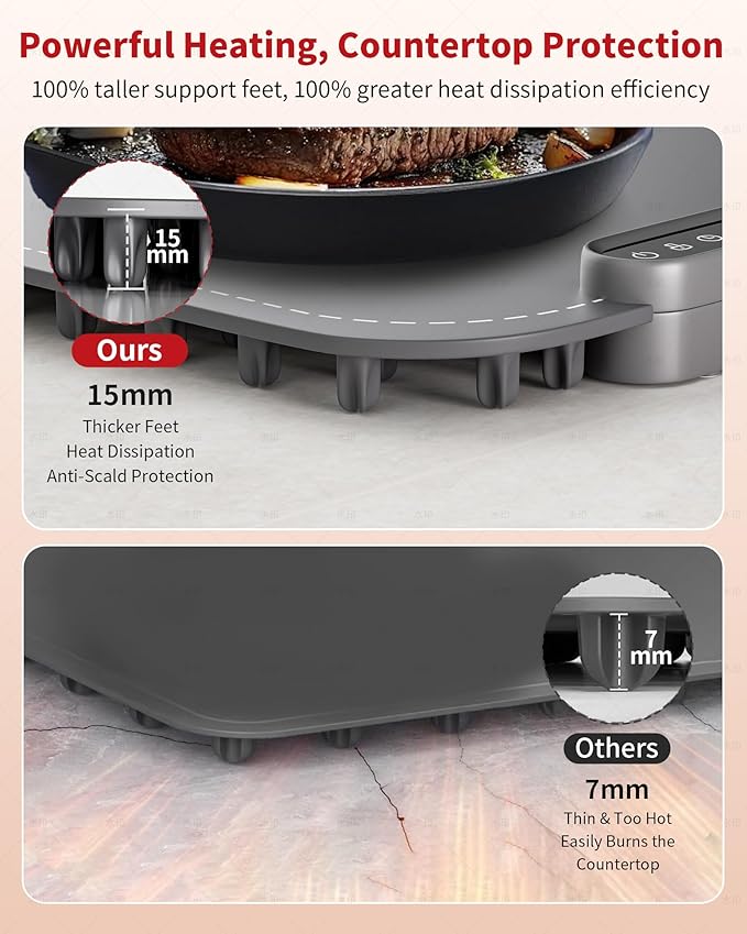 Warming Mat for Food, Upgraded Fast-Heating Electric Warming Tray with 7 Temp Levels & 8 Timers, Buffet Raised Feet & Rollable Silicone Heat Pad, Portable Food Warmer for Home, Party & Travel