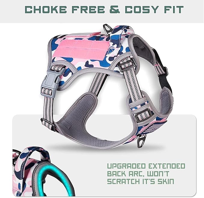 BUMBIN Tactical Dog Harness for Small Dogs, No Pull, Pink Camo XS