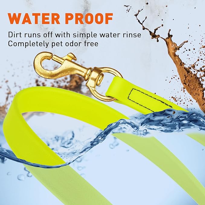 Viper Biothane K9 Working Dog Leash Waterproof Lead for Tracking Training Schutzhund Odor-Proof Long Line with Solid Brass Snap for Puppy Medium and Large Dogs, 33ft Safety Yellow