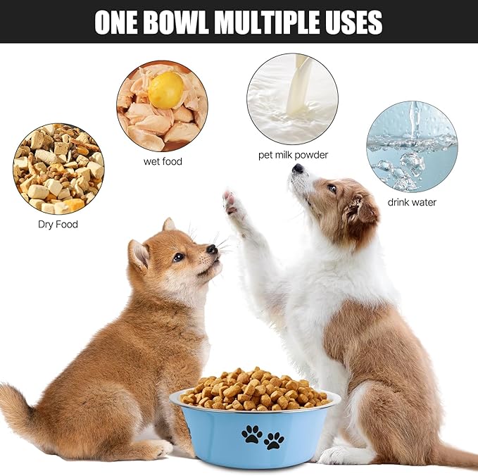 Stainless Steel Dog Bowls, Nonslip Rubber Bottom No Spill Proof Skid Metal Insulated Dog Bowls for Large Medium Small Breed Dogs (Blue, 8.5 Cups/71 OZ)