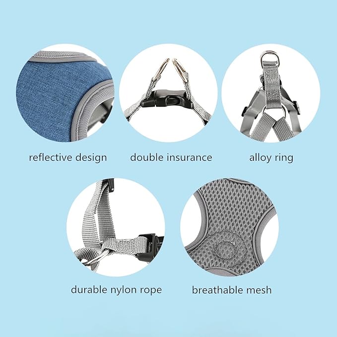 Dog Harness with Leash Set, No Pull Adjustable Step in Collars Harness with Breathable Padded Vest for Small Medium Large Dogs Training and Running(S, Blue)