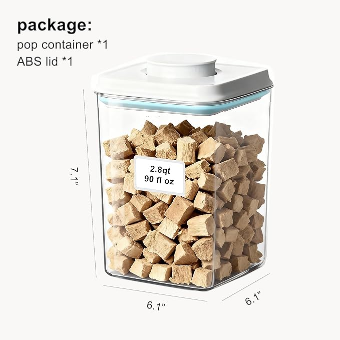 Dog-Cat Treat Container Pop Pet Food Storage Container for Kibble & Treats, Stackable Pop Lid Plastic Container | Stackable One-Touch Opening(2650ml / 2.8qt*1)