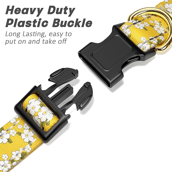 Reflective Dog Collar for Small Dogs, Cute Flower Theme Adjustable Heavy-Duty Nylon Puppy Collar for Boy and Girl Female, Soft Pet Accessories with Quick Release Buckle, Yellow