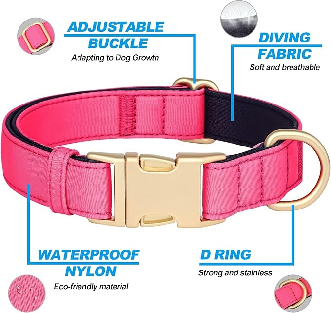 Didog Soft Padded Dog Collars for Small Dogs, Colorful and Durable Dog Collar with Quick Release Buckle, Light and Breathable for Daily Walking, Pink, S
