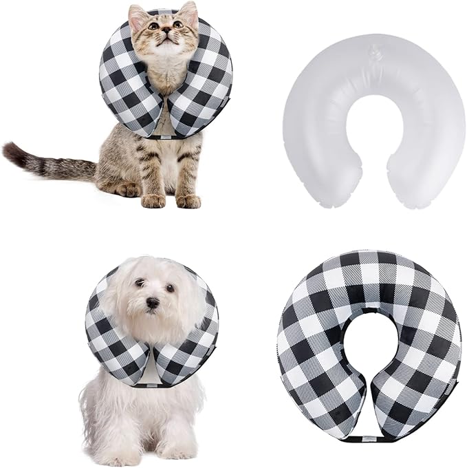 CuteBone Inflatable Dog Cone with Removable Soft Fleece Covers for Small/Medium/Large Dogs and Cats Neck Donut Collar After Surgery