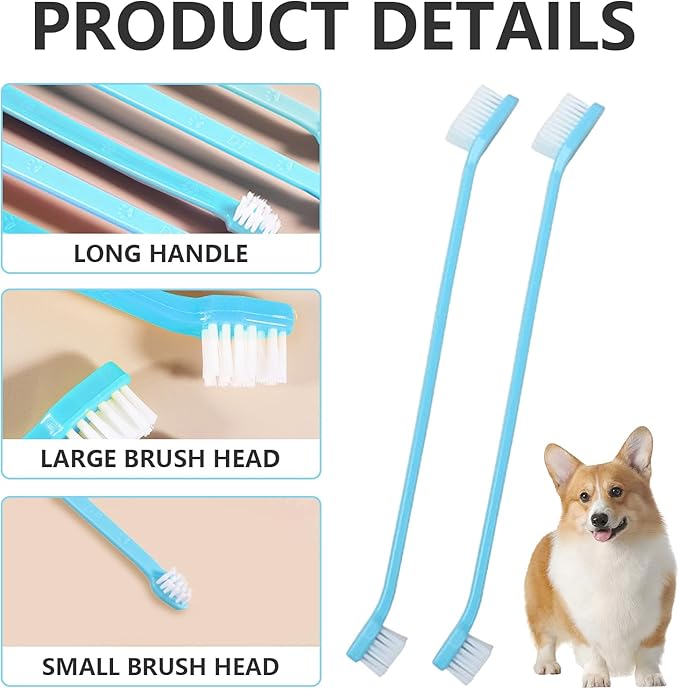 200 PCS Pet Toothbrush Bulk Double Headed Pet Toothbrush Puppy Tooth Brushing Kit for Pets Teeth Cleaning（Blue）