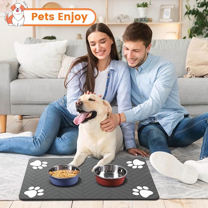Pet Feeding Mat-Absorbent Pet Placemat for Food and Water Bowl, with Waterproof Rubber Backing, Quick Dry Water Dispenser Mat for Dog and Cat (27"x17", Coffee)
