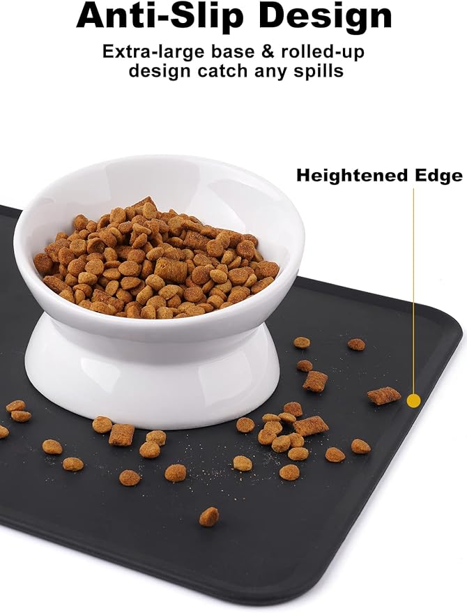 LoeJan Elevated Cat Food Bowl, 5 Oz Ceramic Raised and Tilted Water Bowl, Anti Vomiting and Protect Pets' Spines Dishes for Small Dog, Fat Faced Cat, Kitten (White & Grey)