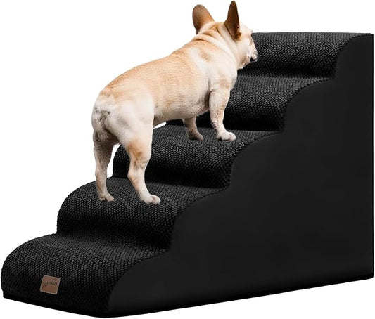 gogobunny Ramp Cat Dog Stairs for Beds, Cat Slope Stairs with Durable Waterproof Fabric Cover, Pet Steps for Old Large Dogs Climbing (Black, 5-Step (33" D x 15.7" W x 22.6" H), 5.0)
