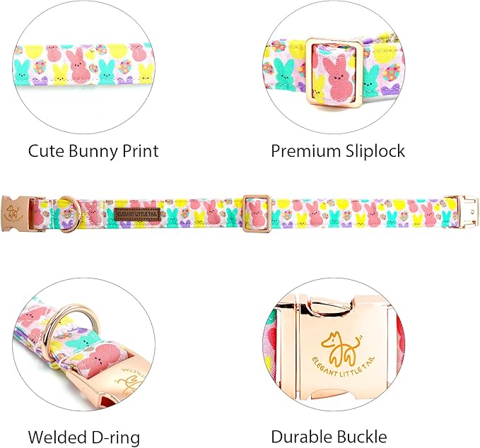 Elegant little tail Easter Dog Collar, Bunny Print Pet Collar Durable Cotton Dog Collars Girl or Boy Metal Collars Holiday Pet Gift Adjustable Dog Collar for Small Dogs