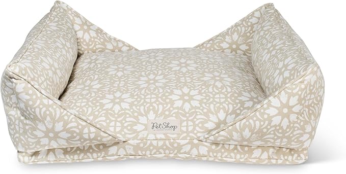 Fringe Studio Sevilla Tile Desert Sand 30" W x 23" D x 9.5" H Medium Mase Modern Cuddler Pet Bed, 100% Cotton Canvas Exterior w/Overfilled Bolster, Machine Washable, PetShop Collection (752002)