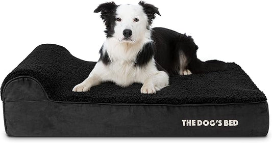 The Dog’s Bed Orthopedic Memory Foam Dog Bed with Headrest, Plush Fabric, Black Plush, L, 6-Inch