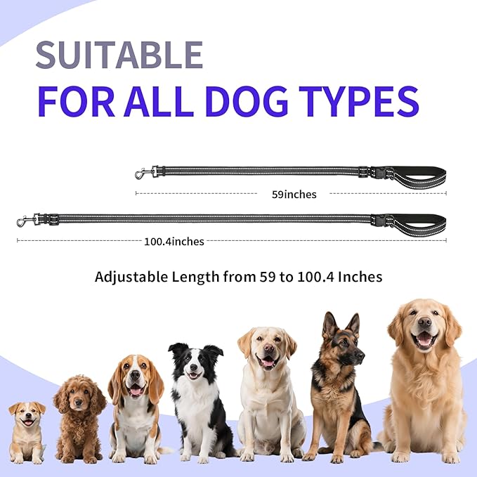 Kazazoo Hands-Free Dog Leash Adjustable Length 5-8Ft, Waist for Dog Walking, Running for Small &Medium Dogs with Reflective Strips, Ballistic Nylon, Waist Belt, Lightweight Black