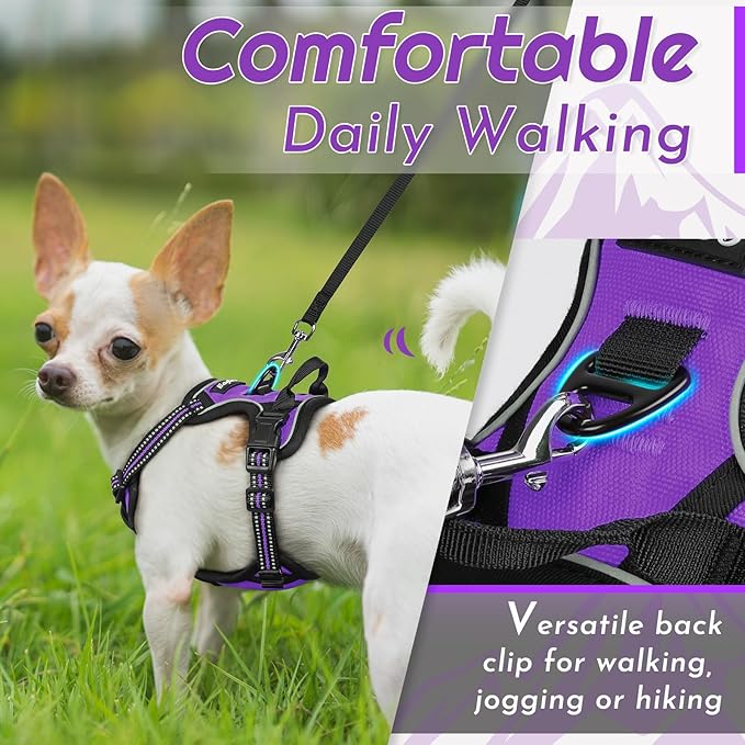 Eagloo Small Dog Harness No Pull, Service Vest with Reflective Strips and Control Handle, Adjustable and Comfortable for Walking, No Choke Pet Harness with 2 Metal Rings, Purple, XS