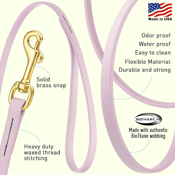 Viper Biothane K9 Working Dog Leash Waterproof Lead for Tracking Training Schutzhund Odor-Proof Long Line with Solid Brass Snap for Puppy Medium and Large Dogs, 15ft Pastel Purple