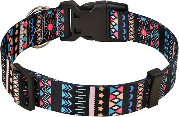 Dog Collar with Bohemia Floral Tribal Geometric Patterns - Soft Ethnic Style Collar Adjustable for Small Medium Large Dogs(Black Bohemia,XS)