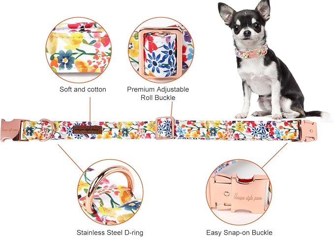 Unique style paws Dog Collar Metal Buckle Colorful Flower Collar Gift Durable Cute Collar for Small Medium Large Boys Girls Dogs