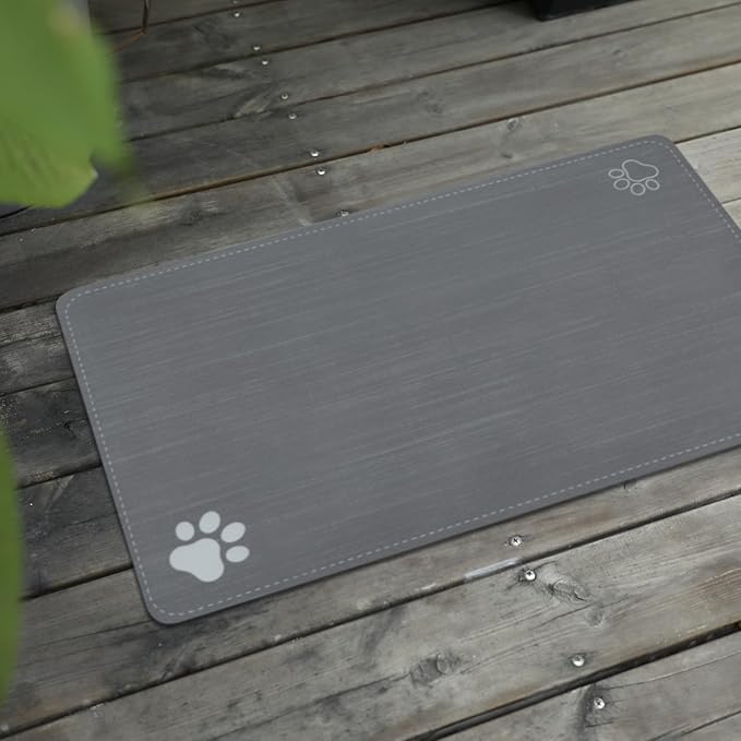 Le courant Dog Cat Feeding Mat,Rapid Absorbent Pet Mat, Bone Shaped Placemat Water Bowl Mat with Rubber Backing,No Stains Cat Mats Indoor, Pet Accessories Supplies,Grey.Dog Paw