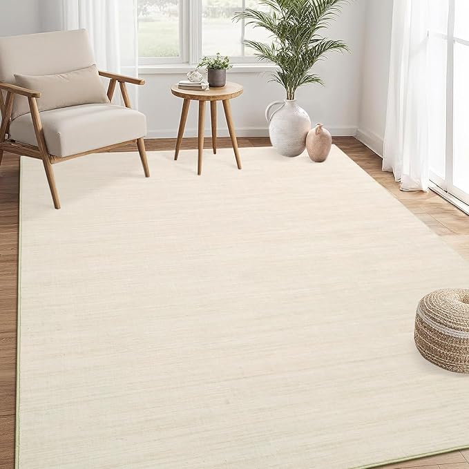 5x7 Washable Rugs Non Slip Minimalist Area Rug for Bedroom Soft Low Pile Solid Color Large Bedroom Throw Carpet Stain Resistant Classic Neutral Area Rug Plain Boho Rugs for Kitchen Nursery, Ivory