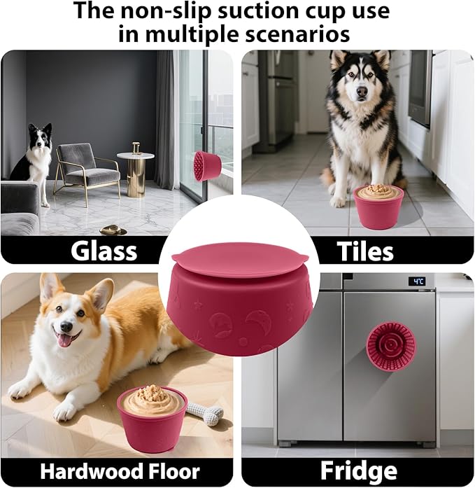 Dog Slow Feeder Lick Bowl - Non-Slip Licking Treat Dispenser for Small Medium Large Dogs, Promotes Anxiety Relief & Prevents Choking, Easy to Clean Feeding Bowl (Wine Red, L)