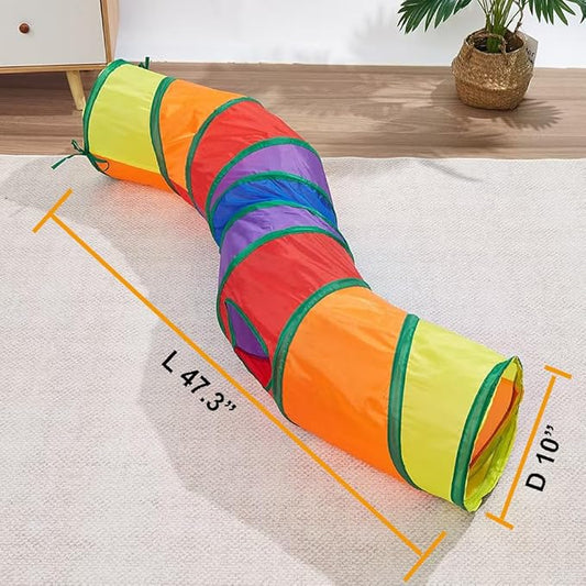 Cat Tunnel Tube Toy Collapsible 2 Way Rainbow, Pet Tunnels for Indoor Cats, Long Tubes for Kitten, Puppy, Rabbit, Interactive Toys for Fun Playtime & Exercise