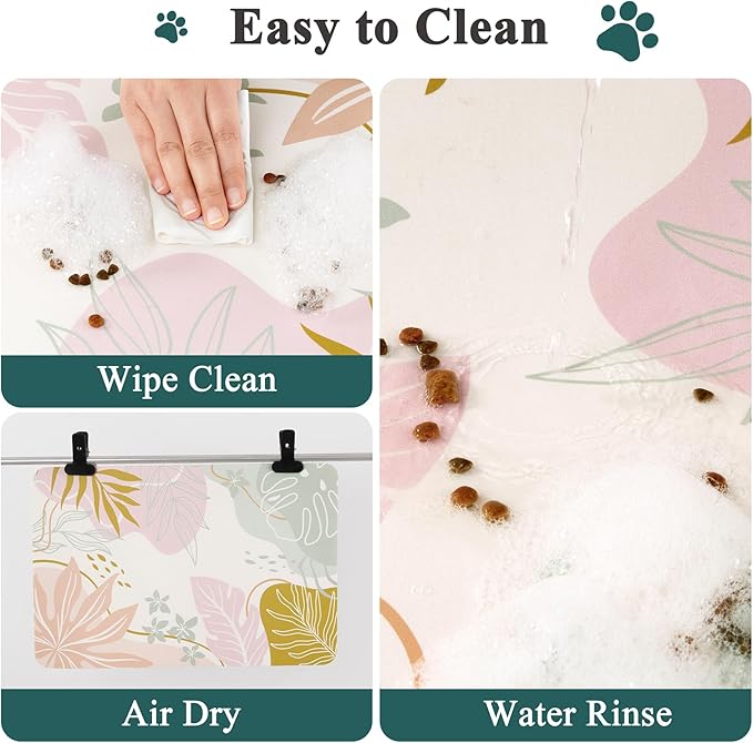 Topotdor Boho Dog Food Mat for Floors, Absorbent Quick-Dry Cat Pet Feeding Mat, Non-Slip Dog Bowl Mat for Food and Water, Pet Placemat for Dogs, Cats, Puppy Accessories, 16"x24", Pink